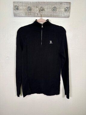 Polo Jeans Co. Black 1/4 Zip Knit Pullover Sweater Embroidered Logo‎ Preppy L